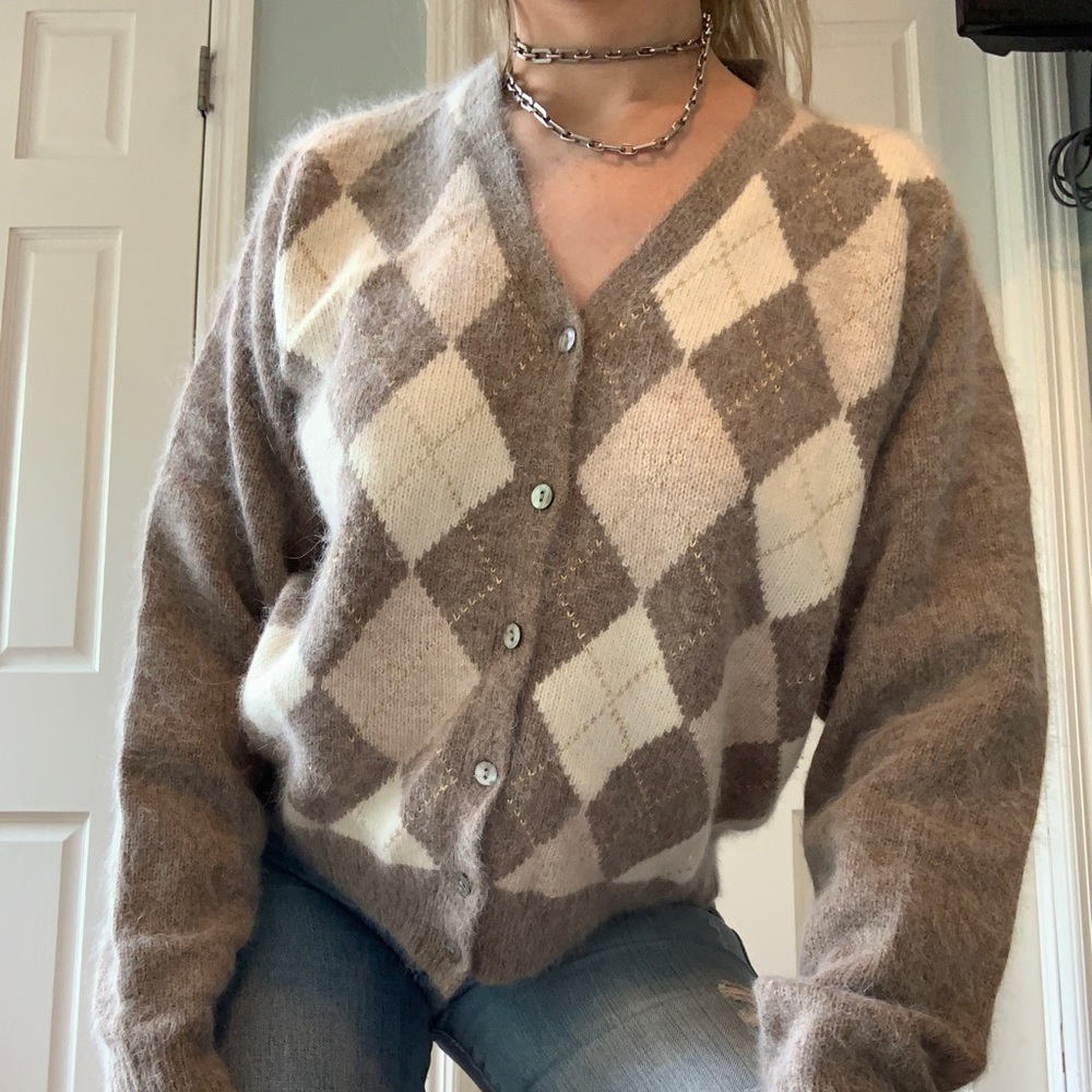 Wool Checkered Button Up Sweater - image 1